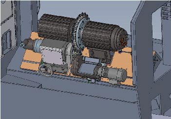 Rundtakter Innenraum mit Formdreh- und Sägeeinheit Rundtakter Innenraum mit Formdreh- und Sägeeinheit
